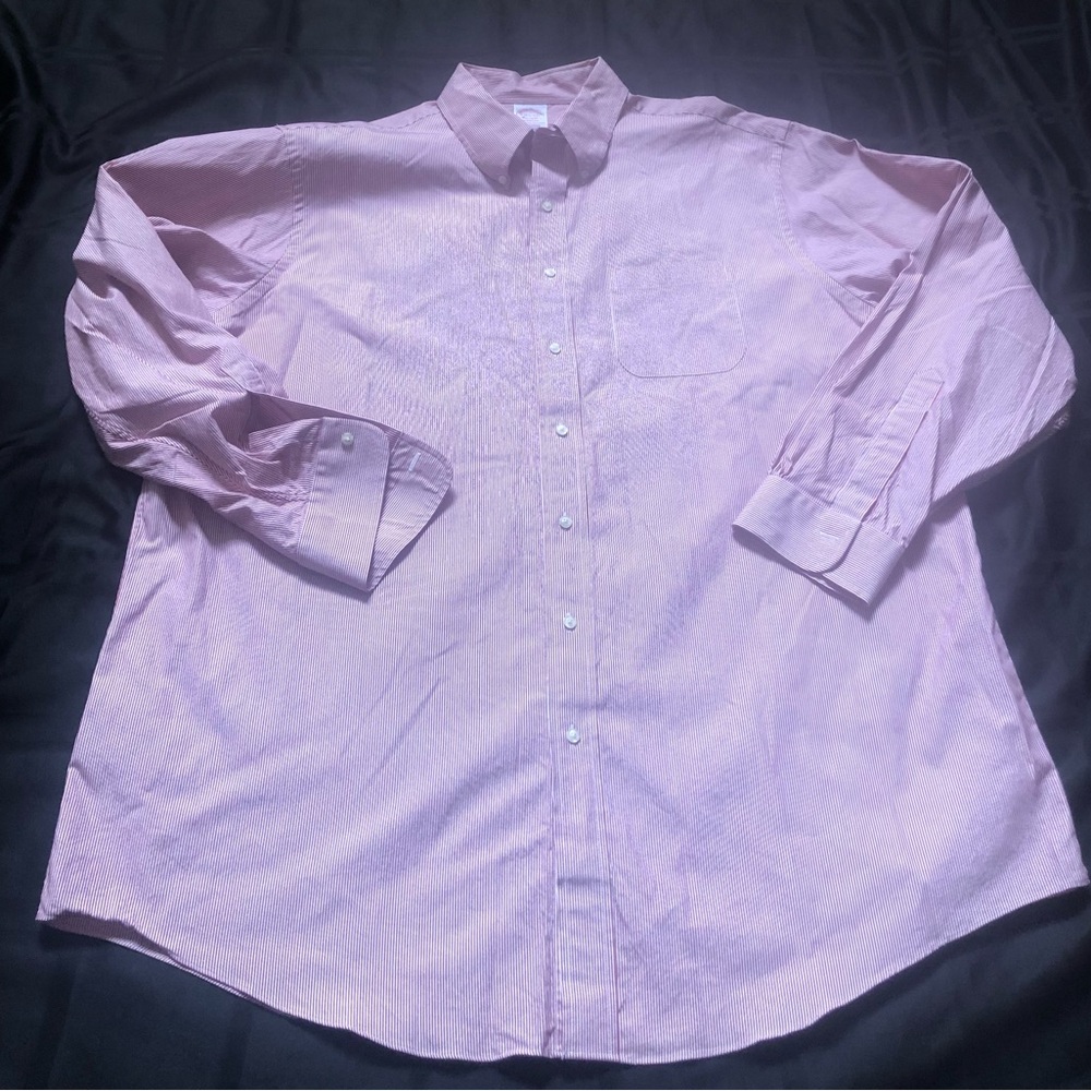 Brooks Brothers Madison Shirt Mens 18.5-37 Red Stripe Supima Cotton Long Sleeve